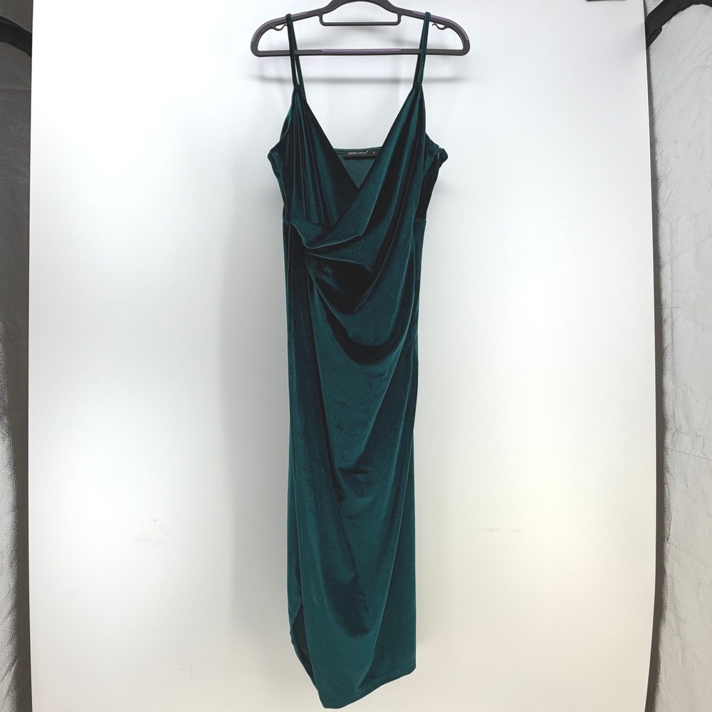 Double Crazy Dress Women Medium Green Velvet Wrap Front Maxi Cocktail Glam Guest